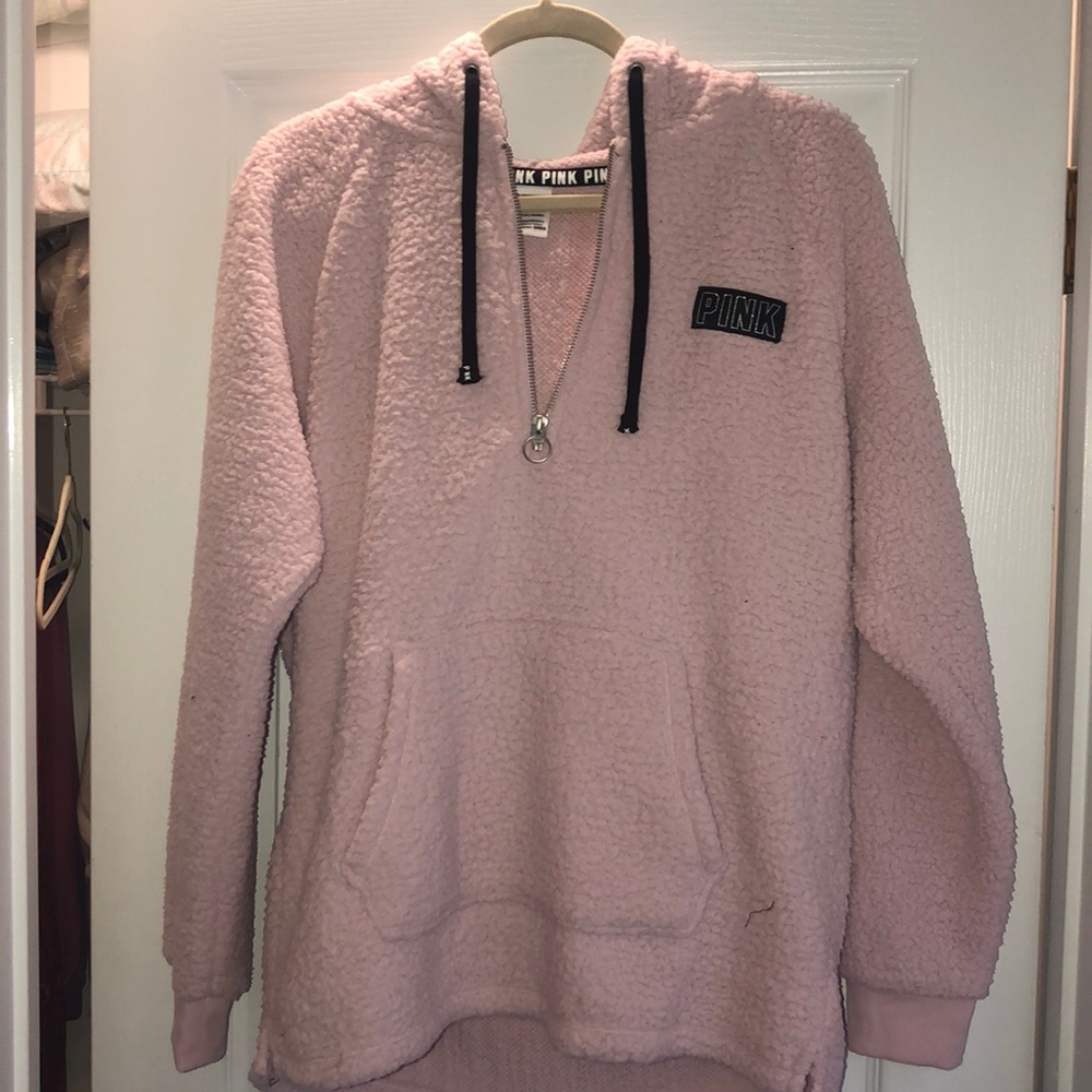VS PINK light blush pink fuzzy hoodie